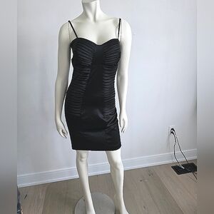 Rinascimento Satin Black Bodycon dress With Side Pleats S